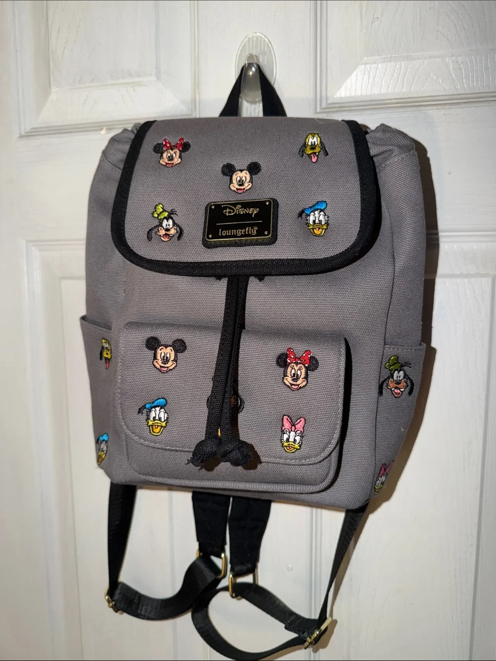 Disney Loungefly Gray Backpack with Embroidered Mickey & Friends